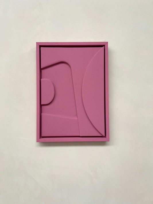 Pink Coco artwork, 30x21 cm, made from PLA with sand texture and eco-paint.