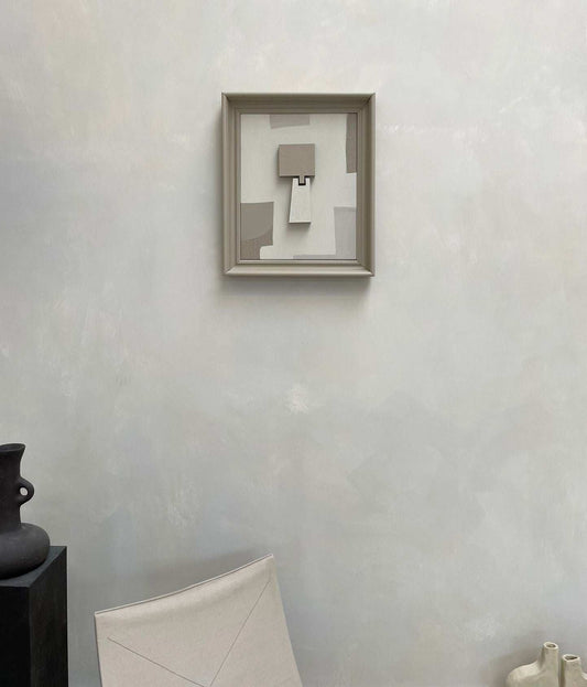 Vintage Frame April on wall, mixed color artwork in brown wood frame, 60.5 x 50.5 cm.