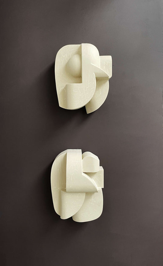 Ida Sculpture with light crackle finish, large size, organic form, hand-painted, wall art.