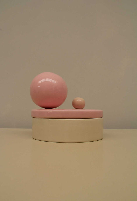 Handmade ceramic box 'BOULE' in Cotton Candy, Lychee, and Milk. Ideal for jewelry and trinkets.