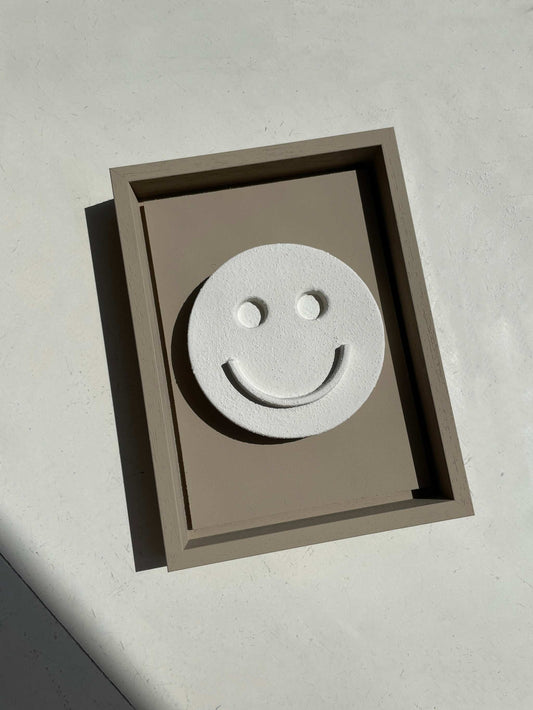 23.5 Happy eco-friendly handmade artwork in sand texture frame.