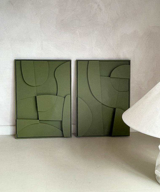 DUO 2 Archi hand-made green artworks, plant-based PLA, sand texture finish.