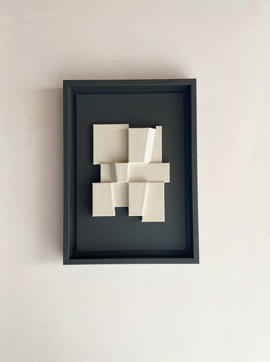 23.2 Deda hand-made wall artwork, black frame, sand-textured eco-painted surface.