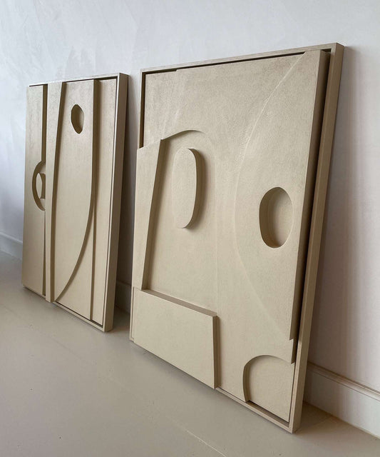 Biodegradable art pieces made from plant-based PLA with sand texture finish.