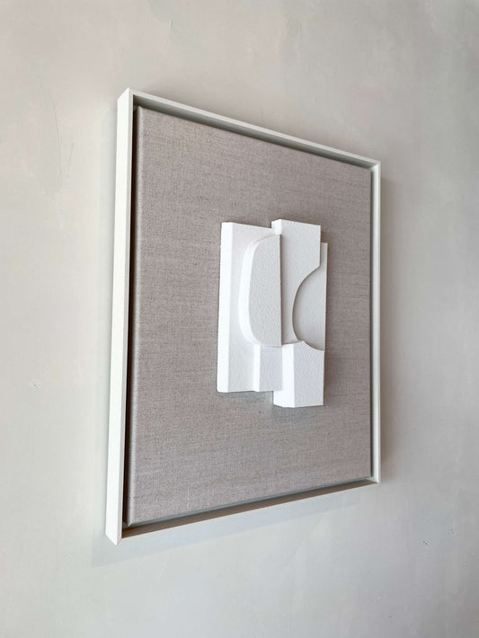 Canvas Rory wall art with shadow white textured plaster on PLA base, framed in shadow white, 43.5 x 51 cm.