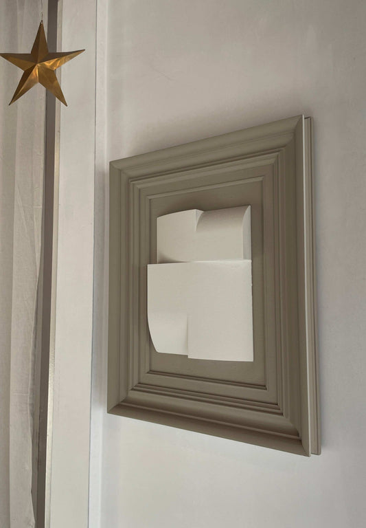 Vintage frame artwork by Edith Beurskens in coffee and shadow white, 47.5x58 cm, featuring unique biodegradable PLA material.