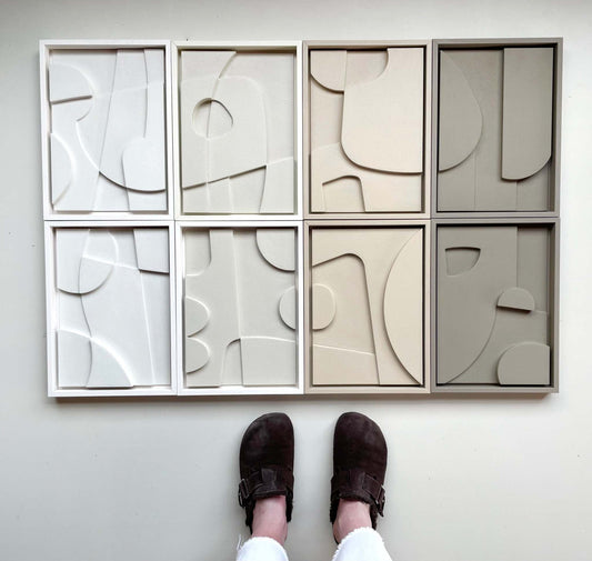 Set of 8 handmade art pieces with sand texture, eco-paint, and Certificate of Authenticity.