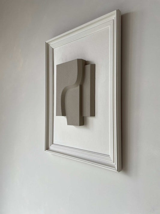Vintage Frame Mose artwork by Edith Beurskens, shadow white and brown wood, 57 x 42.5 cm.