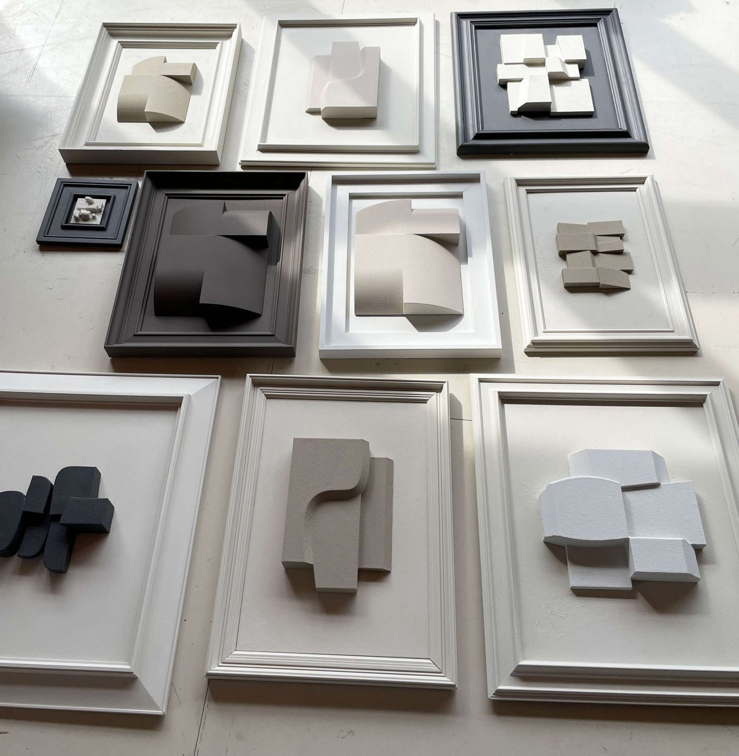 Vintage Frame Robert by Edith Beurskens, unique plant-based artwork in shadow white and mushroom hues, 60 x 50.5 cm.