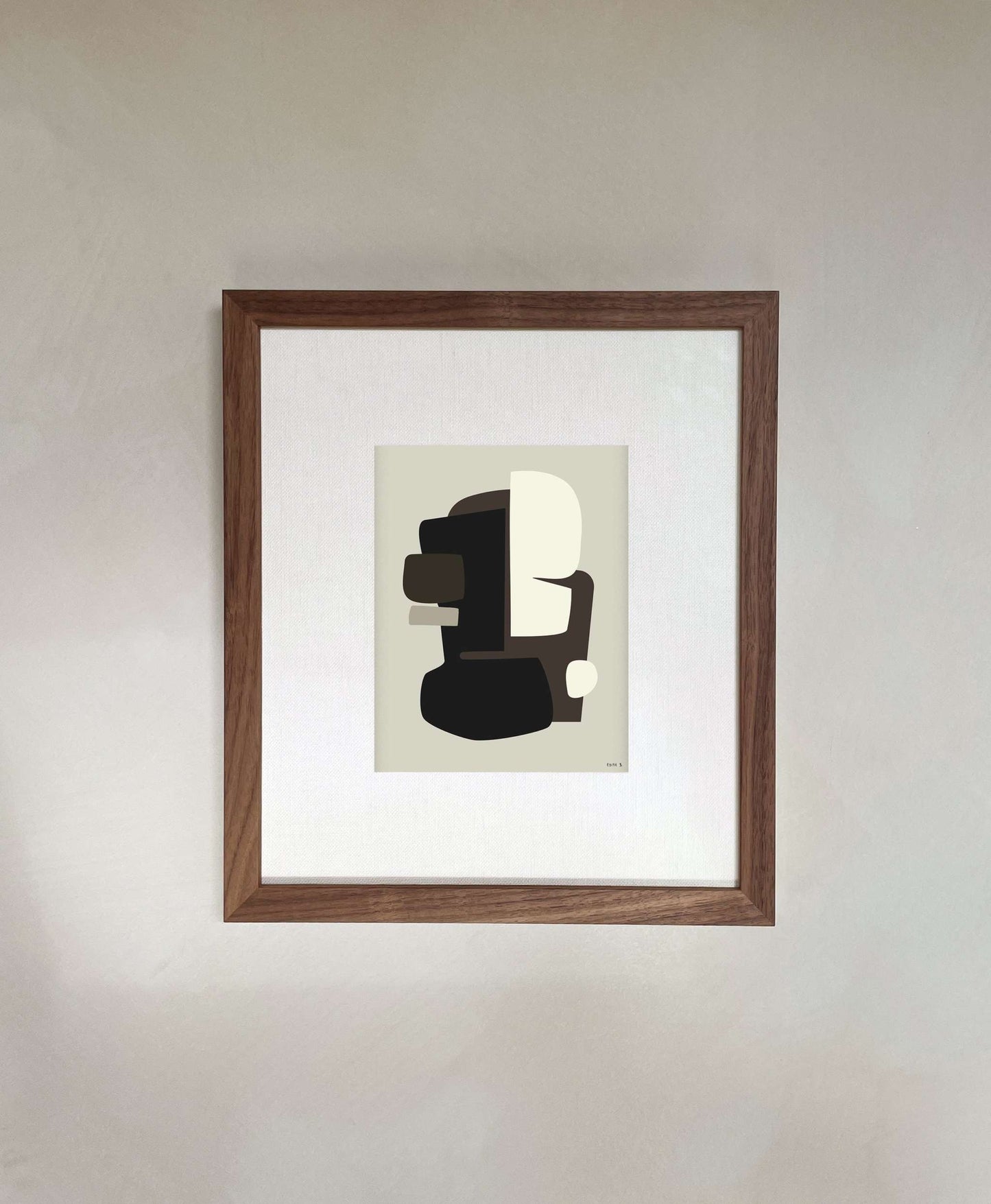 Art print titled 'Isaak' featuring abstract design in neutral colors, unframed with 1 cm white border, printed on premium Hahnemühle paper.