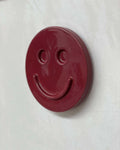 Burgundy HAPPY ceramic artwork, handmade smile design by Edith Beurskens, perfect gift.