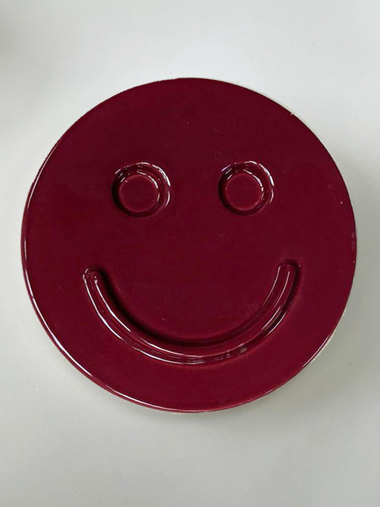 Burgundy 'HAPPY' ceramic artwork