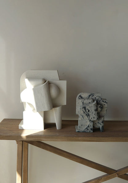 Large 'Mien' sculpture in crackle finish, organic form, hand-painted wall art.