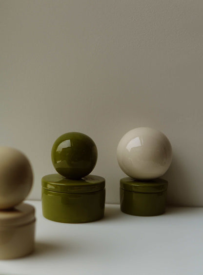Ceramic box with ball MEDIUM Olive - Handmade Keepsake Holder