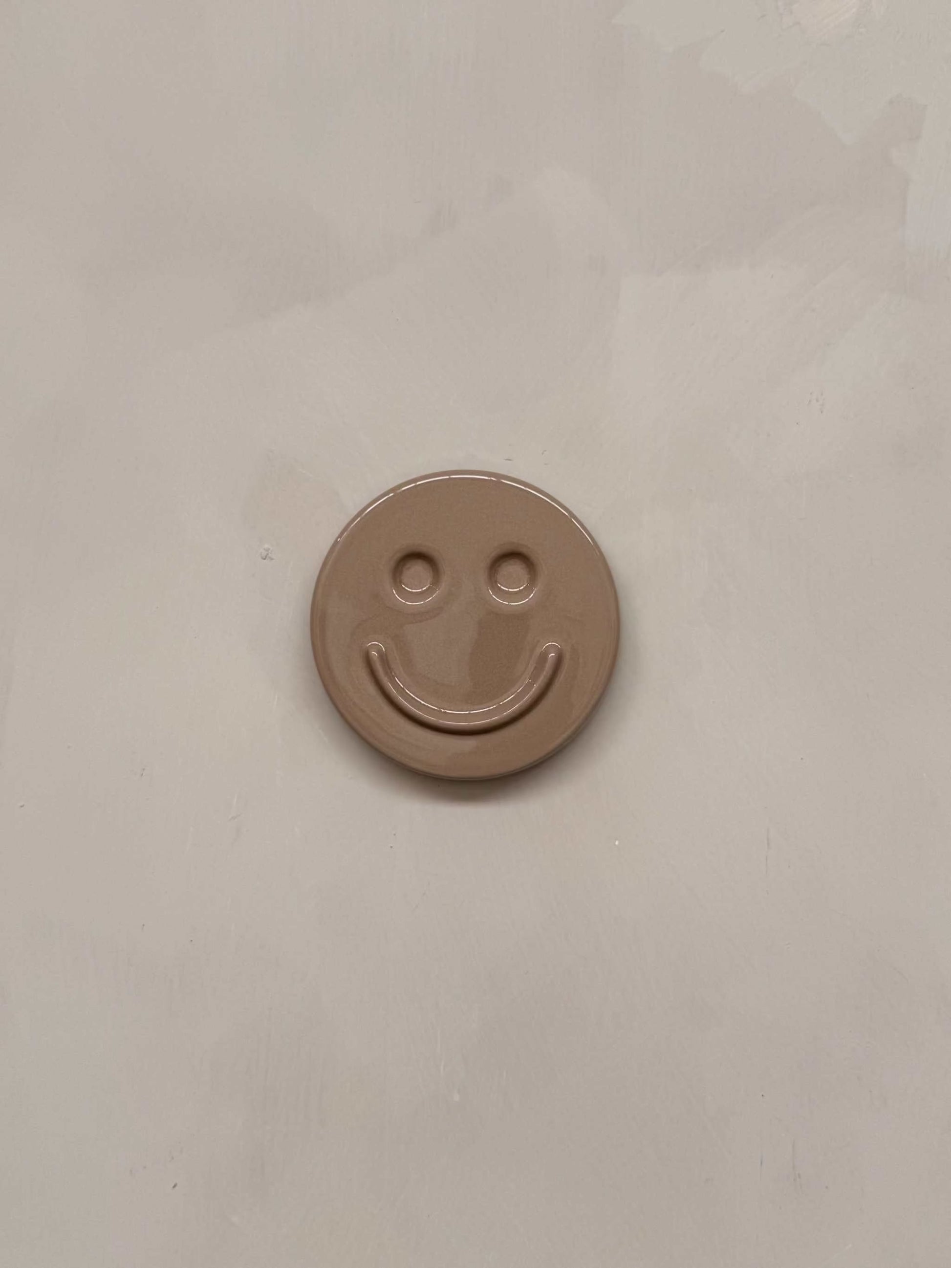 HAPPY ceramic wall art smiley face in chalk color handcrafted wall decoration