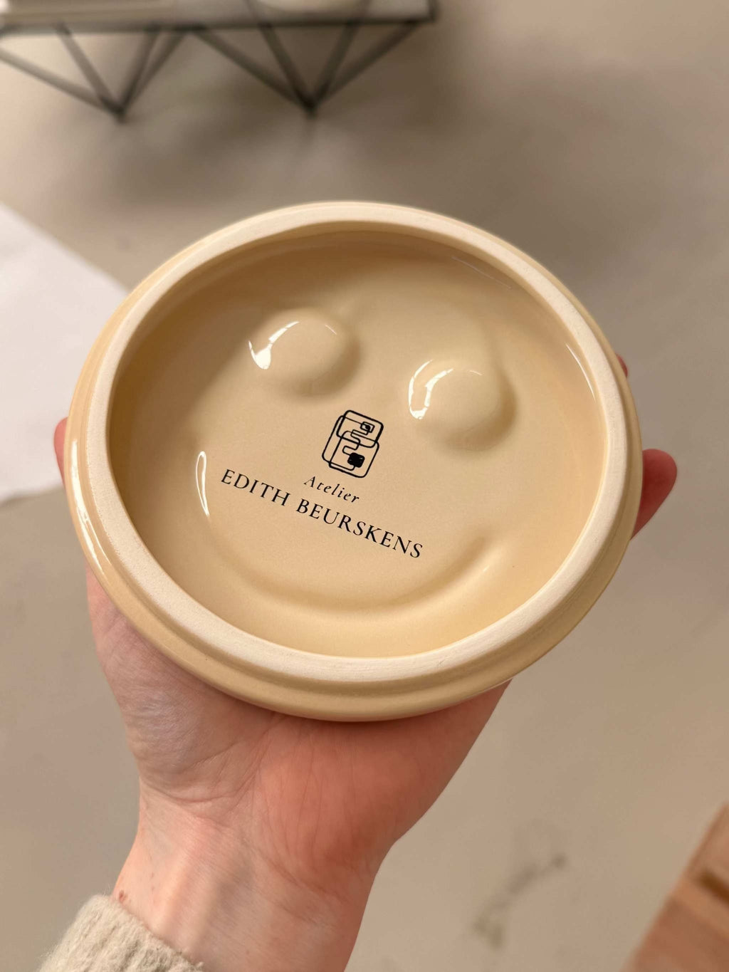 HAPPY ceramic wall art by Edith Beurskens, handcrafted glazed ceramic piece from Royal Goedewaagen