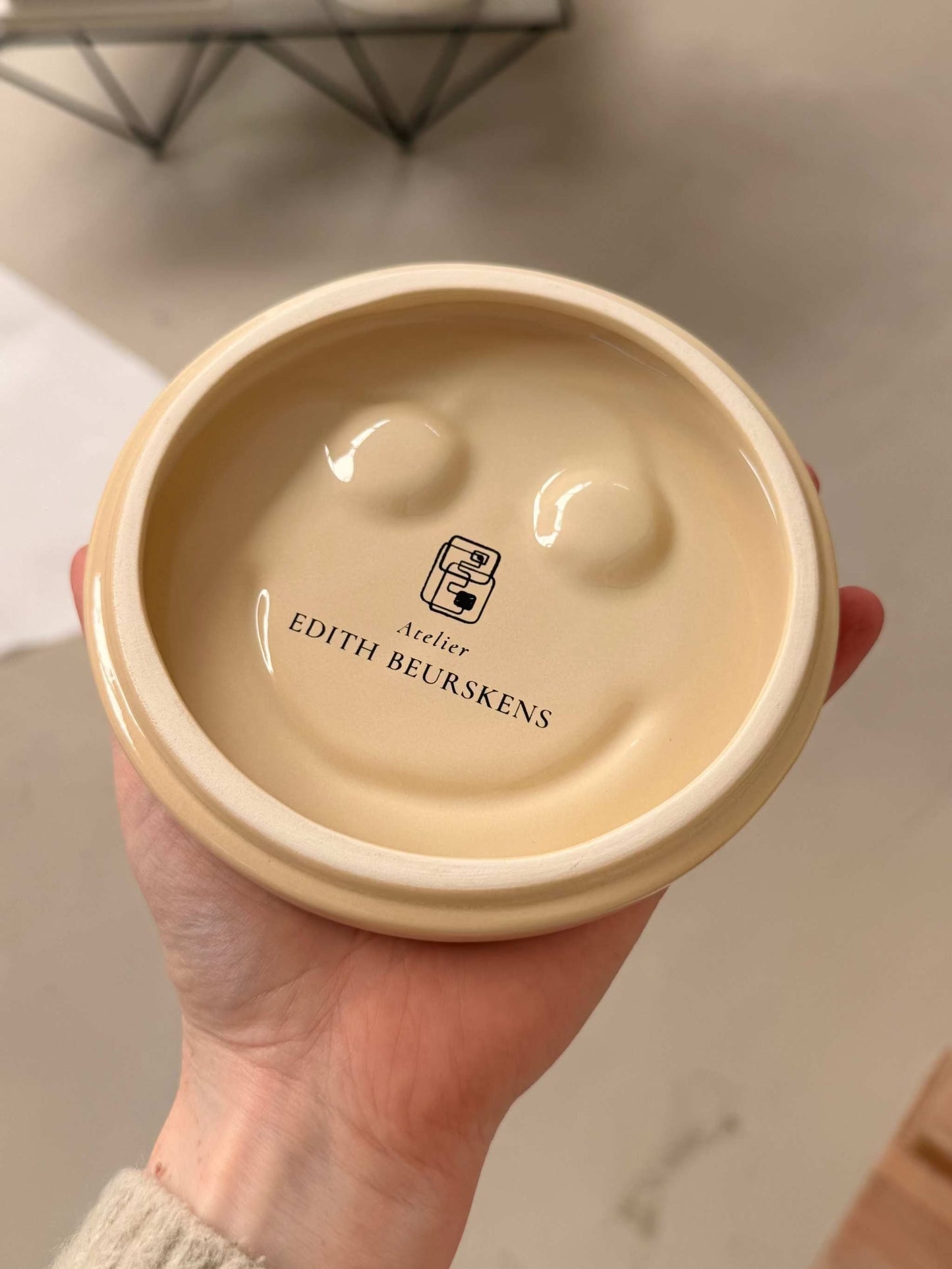 HAPPY ceramic wall art by Edith Beurskens, handcrafted glazed ceramic piece from Royal Goedewaagen