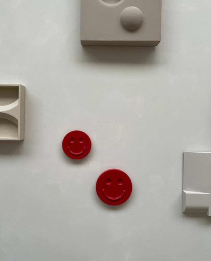 HAPPY ceramic wall art red smiley faces handcrafted ceramic clay glazed design