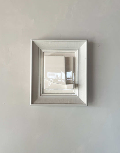 Vintage framed artwork by Edith Beurskens in shadow white with a shiny coating, made of PLA, featuring a certificate of authenticity.