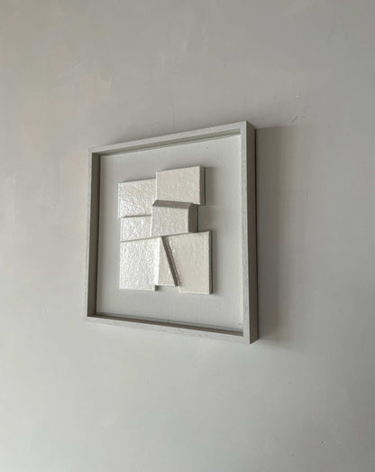 Canvas Pop artwork with structured plaster on biodegradable PLA, shadow white frame.