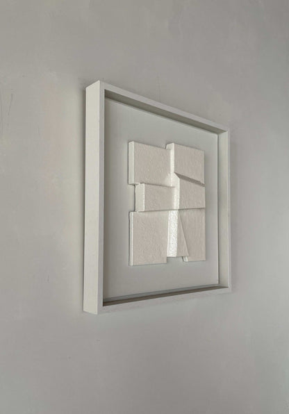 Shadow White framed Canvas Pop artwork made from biodegradable PLA with structured plaster finish.