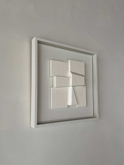 Canvas Pop artwork with shadow white frame, made from biodegradable PLA material, featuring a structured plaster finish, 30x30 cm.