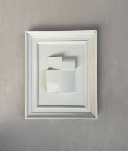 Vintage Frame Journey III artwork by Edith Beurskens, eco-friendly PLA material, sand texture, shadow white frame, 53x43 cm.