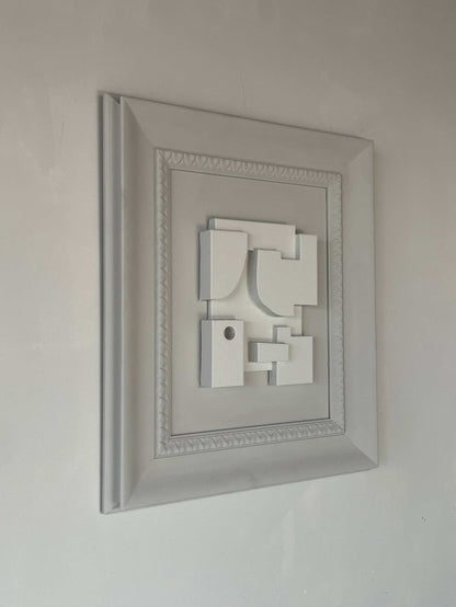 Vintage Frame Jean with shadow white artwork by Edith Beurskens, dark lime frame, 55 x 46.5 cm, plant-based PLA.