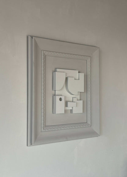 Vintage Frame Jean with unique Edith Beurskens artwork, shadow white on dark lime, biodegradable PLA material, 55x46.5 cm.