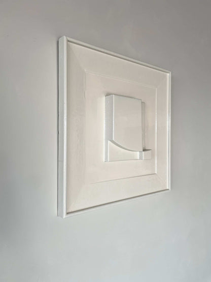 Vintage Frame Level Lak II artwork by Edith Beurskens in shadow white, 42.5 x 42.5 cm, with biodegradable PLA and shiny coating.