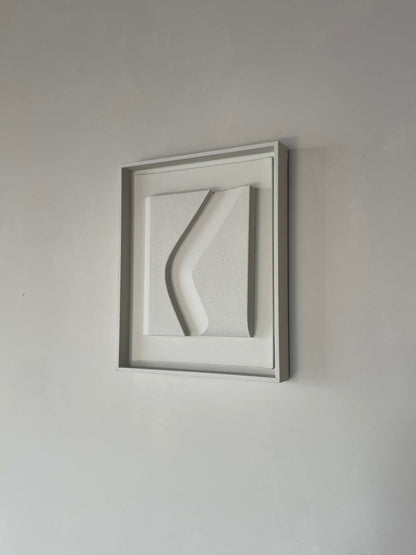 Canvas Erosian artwork in shadow white frame, biodegradable PLA base with structured plaster finish, size 33.5 x 27.5 cm.