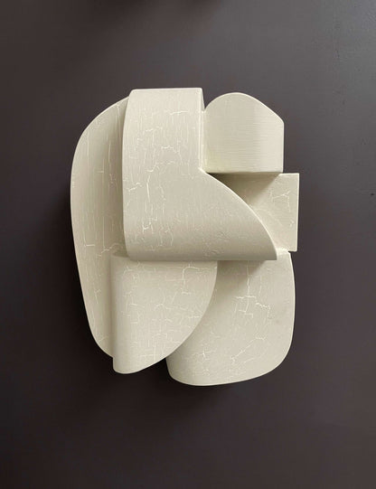 Ida Sculpture Large with light crackle finish, organic form, hand-painted wall art.