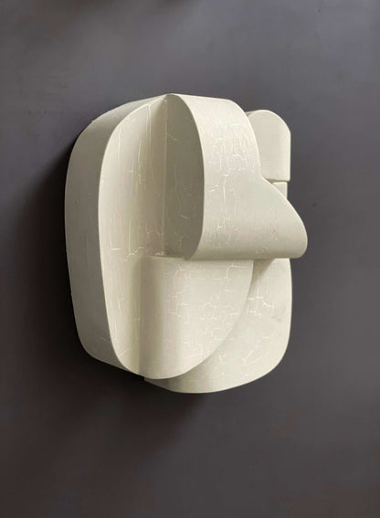 Ida Sculpture Large in light crackle finish, organic form wall piece with hand-painted details.