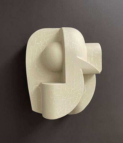 Ida BAL large sculpture with light crackle finish, organic form, wall art.