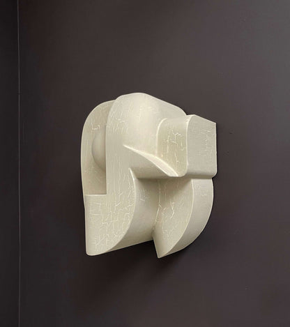 Large Ida BAL sculpture with light crackle finish, organic cubist design, by Ilse van Stoltz and Edith Beurskens.