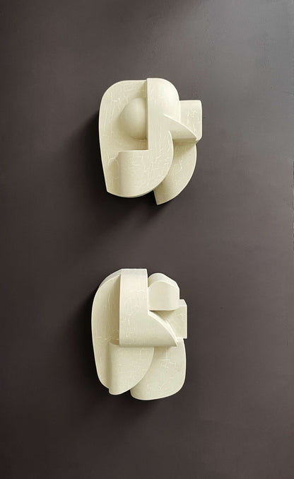 Ida Sculpture with light crackle finish, large size, organic form, hand-painted, wall art.