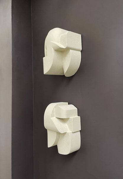 Ida Sculpture Large light crackle wall sculpture with hand-painted finish, organic form.