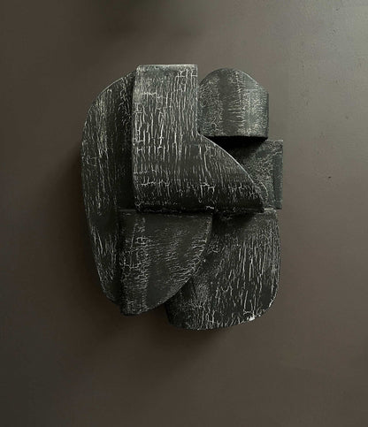 Ida Sculpture Large in organic form with crackle hand-painted finish, 39x39x20 cm, wall art inspired by architectural forms.