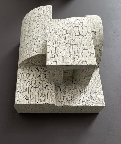 Bep Sculpture with crackle finish, organic architectural wall art, 25x21.2x15.2 cm.