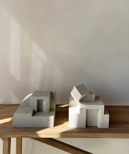 Erica Sculpture Sand on table, organic form, hand-painted finish.