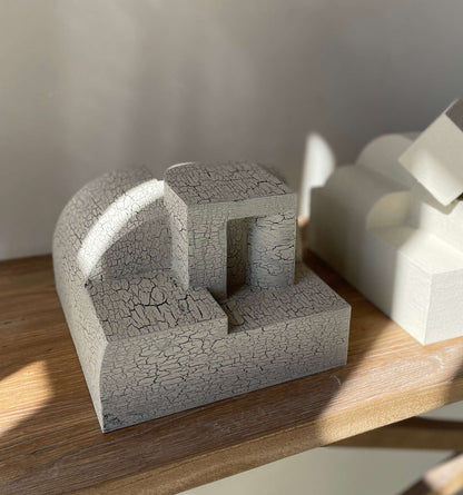 Bep Sculpture with crackle finish, organic architectural form, hand-painted wall art.