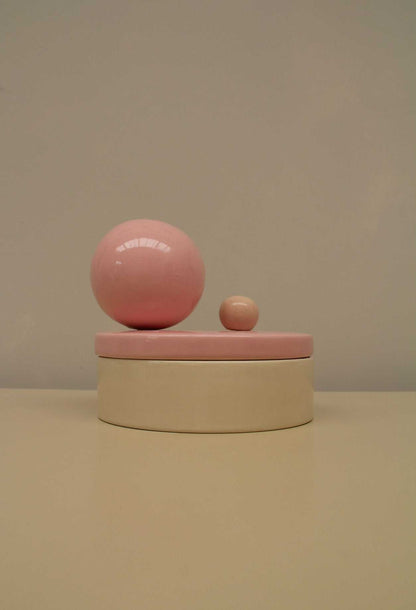 Handmade ceramic box 'BOULE' in Cotton Candy, Lychee, and Milk. Ideal for jewelry and trinkets.