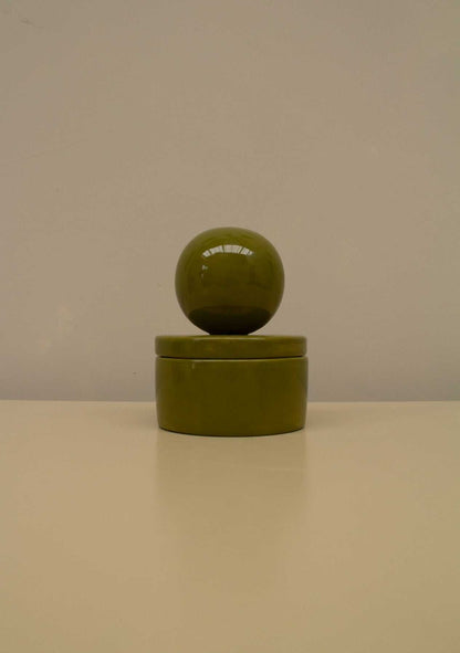 Ceramic box with ball MEDIUM Olive - Handmade Keepsake Holder