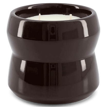 Scented candle in ceramic holder, Shape 02.02 Aubergine, from Shapes Collection.