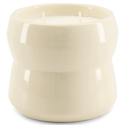 Handcrafted ceramic candle holder, Shape 02.01 Chalk, from L'AIMÉ Candles' Shapes Collection, featuring a biodegradable wax candle.