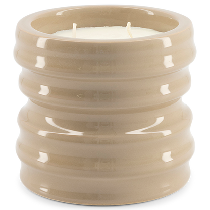 Ceramic candle holder from Shape 04.01 Stone collection with sustainable, scented candle.