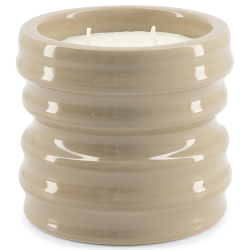 Ceramic candle holder from Shape 04.01 Stone collection with sustainable, scented candle.