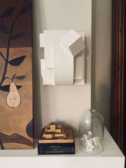 Erica Sculpture Crackle wall piece with hand-painted finish and architectural design.