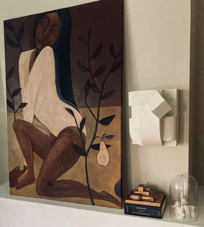 Erica Sculpture Crackle wall decor with unique hand-painted finish and organic form.