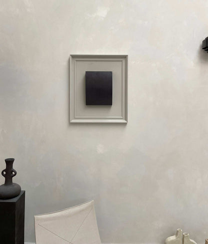 Vintage Frame Fender by Edith Beurskens; anthracite artwork in shadow white vintage frame, size 71x61 cm.